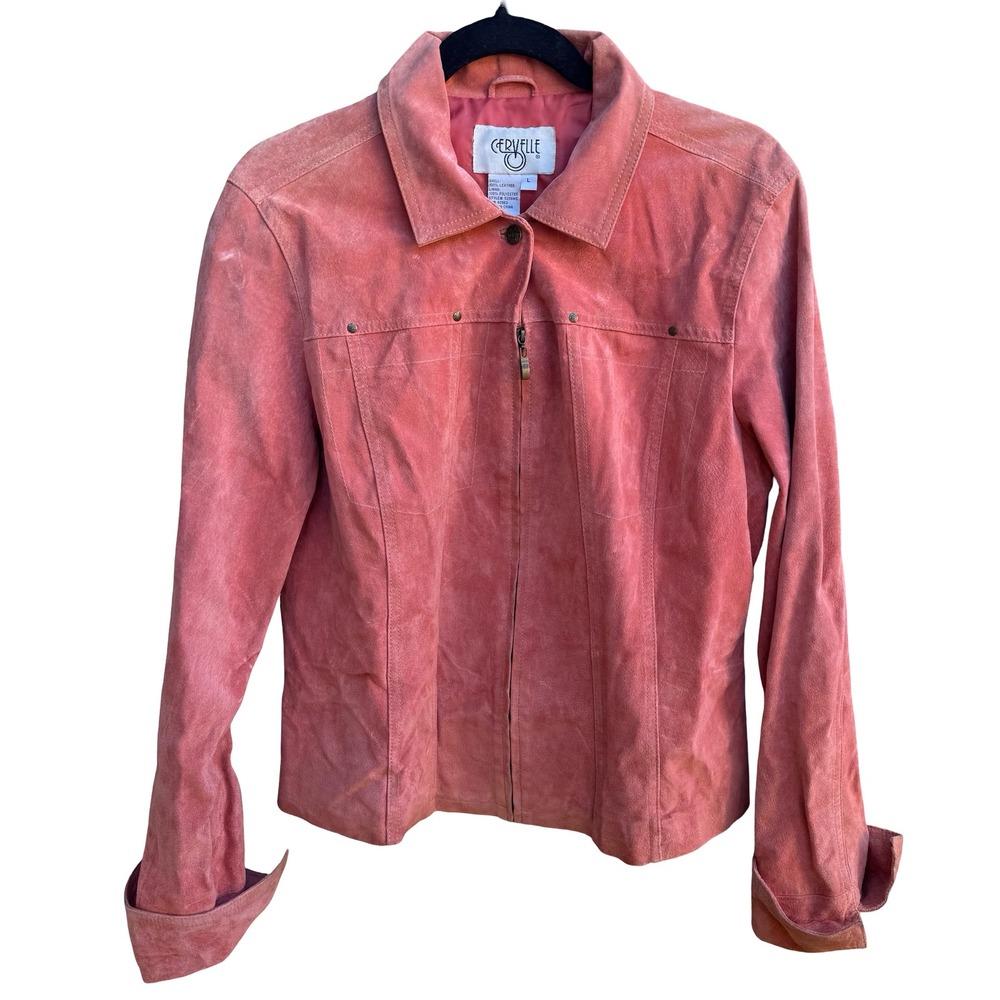 Cervelle Vintage 90s Suede Leather Western Boho Coastal Cowgirl Jacket Pink L